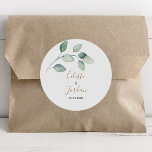 Classic Formal Green Leaves Wedding  Classic Round Sticker<br><div class="desc">This classic formal green leaves wedding classic round sticker is perfect for a rustic wedding reception. The design features watercolor hand-drawn green leaves,  inspiring natural beauty.</div>