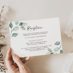 Classic Formal Green Leaves Wedding Reception  Enclosure Card