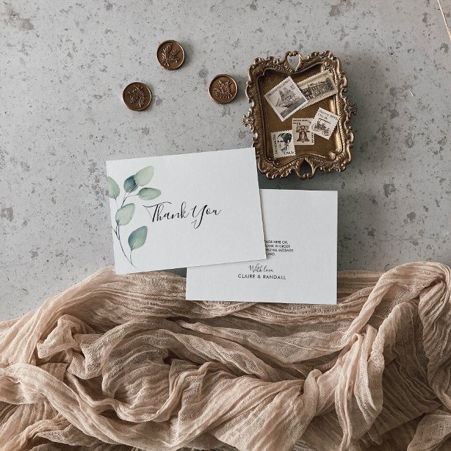 Classic Formal Green Leaves Wedding   Thank You Card (Creator Uploaded)