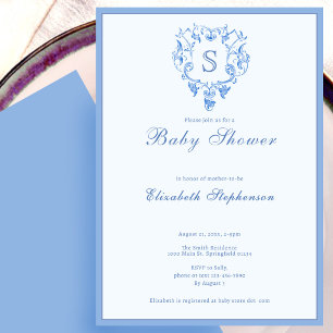 Classic Formal Initial Blue Baby Shower Invitation