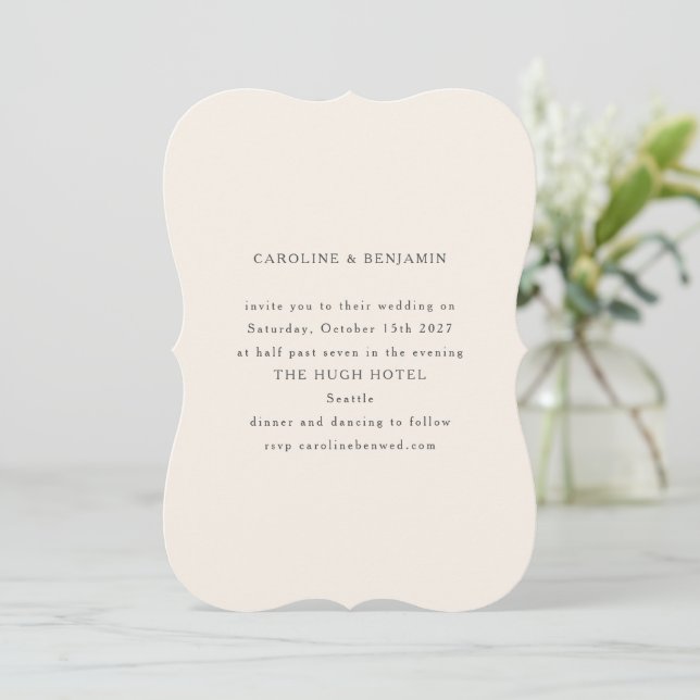 Classic Formal Ivory Ecru Unique Shape Wedding Invitation (Standing Front)