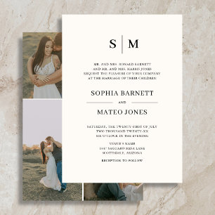 Classic Formal Monogram 4 Photo Ivory Wedding Invitation