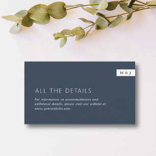 Classic Formal Navy Blue Monogram Wedding Details Enclosure Card