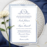 Classic Formal Navy Monogram Watercolor Wedding Invitation<br><div class="desc">Delight family and guests with this elegant navy blue Wedding invitation featuring delicate hand drawn leafy botanical monogram personalised with couples initials and fine navy blue watercolor frame in the front, while back with beautiful watercolor wash in navy and blue hues. Handwritten calligraphy details. Simple, sleek and stylish design. Elegant...</div>