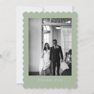 Classic Formal Sage Green Wedding Photo Scalloped Thank You Card
