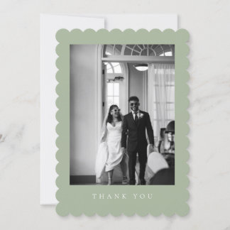 Classic Formal Sage Green Wedding Photo Scalloped Thank You Card