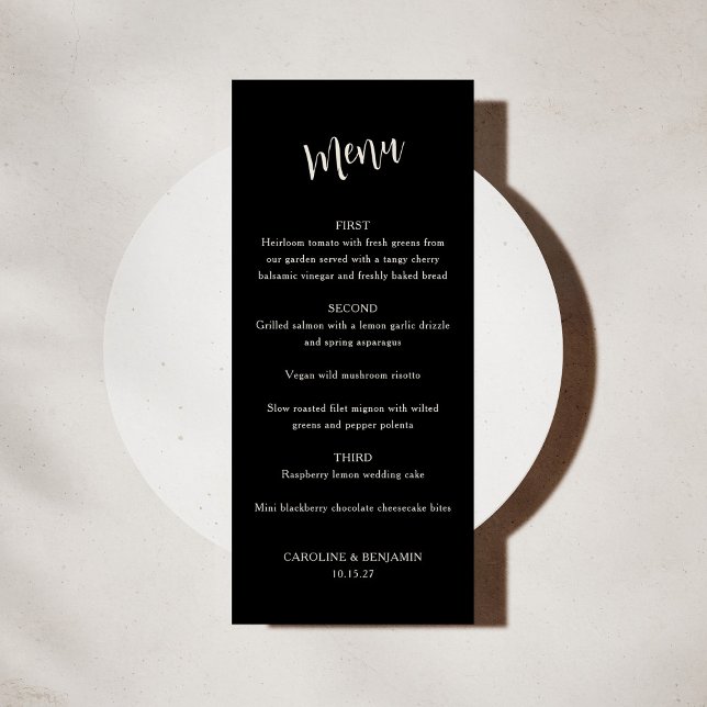 Classic Formal Solid Black Minimalist Wedding Menu (Creator Uploaded)