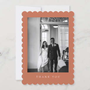 Classic Formal Terracotta Wedding Photo Scalloped Thank You Card