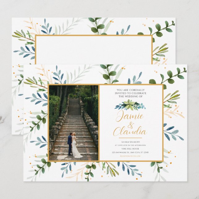 Classic formal wedding invitations eucalyptus  (Front/Back)