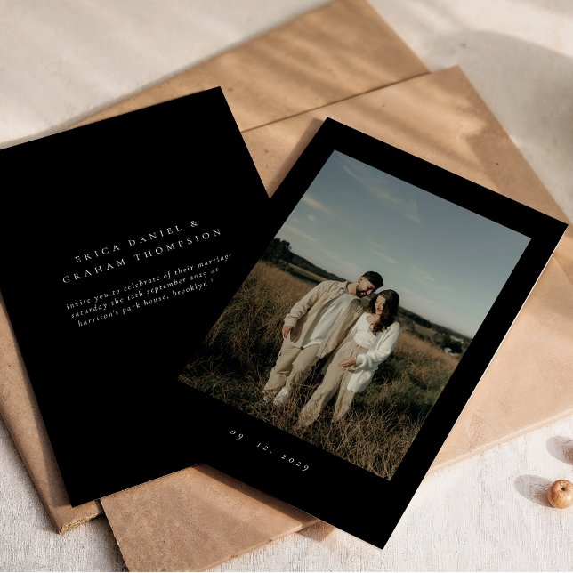 Classic Formal Wedding Photo Black Invitation (Creator Uploaded)