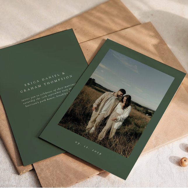 Classic Formal Wedding Photo Dark Green Invitation (Creator Uploaded)