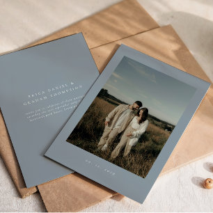 Classic Formal Wedding Photo Dusty Blue Invitation