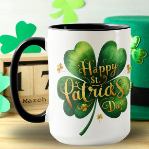 Classic Four Leaf Clover Happy St Patrick's Day Mug