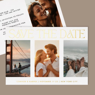 Classic Four Multi Photo Save The Date Gold