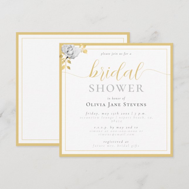 Classic Frame Black White Gilded Bridal Shower Invitation (Front/Back)