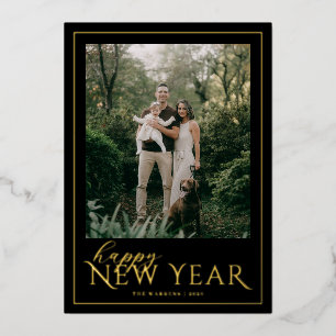 Classic Frame New Year Photo Foil Holiday Card