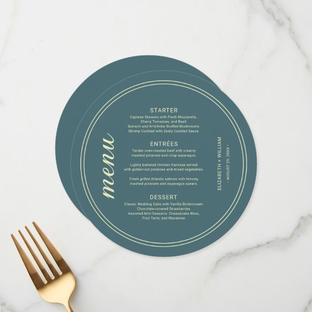 Classic Frame on Marine Blue background, wedding Menu (Front/Back In Situ)