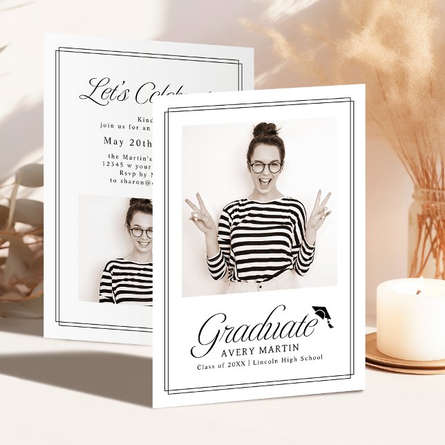 Classic Framed Elegant Script Photo Graduation Invitation (Classic Framed Elegant Script Photo Graduation Invitation)