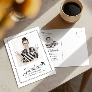 Classic Framed Elegant Script Photo Graduation Postcard