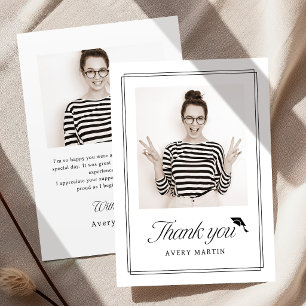 Classic Framed Elegant Script Photo Graduation Thank You Card
