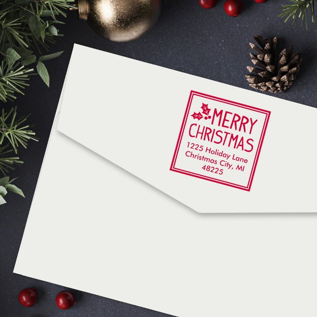 Classic Framed Merry Christmas Holly Address Self-inking Stamp (Creator Uploaded)