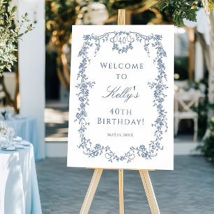 Classic French Blue 40th Birthday Party Welcome  Poster