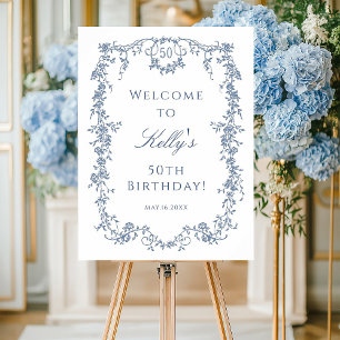 Classic French Blue 50th Birthday Party Welcome Poster