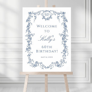 Classic French Blue 60th Birthday Party Welcome Poster