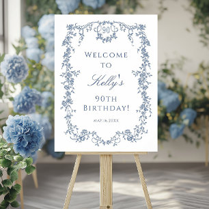 Classic French Blue 90th Birthday Party Welcome Poster