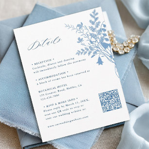Classic French Blue Botanical Wedding Details Enclosure Card
