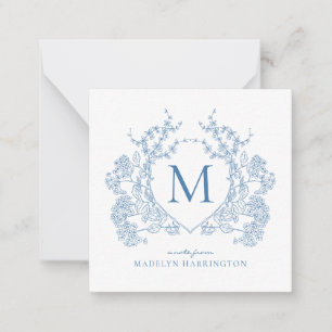 Classic French Blue Floral Crest Monogram Card