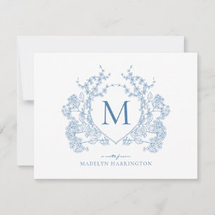 Classic French Blue Floral Crest Monogram Card