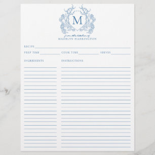 Classic French Blue Floral Crest Monogram Recipe