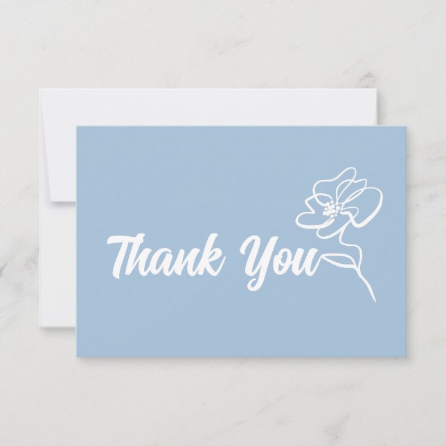 Classic French Blue Floral Sketch  Thank You Card (Front)