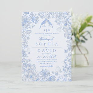Classic French Blue Floral Wedding Invitation