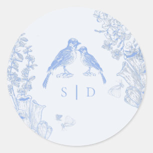 Classic French Blue White Floral Birds Wedding  Classic Round Sticker