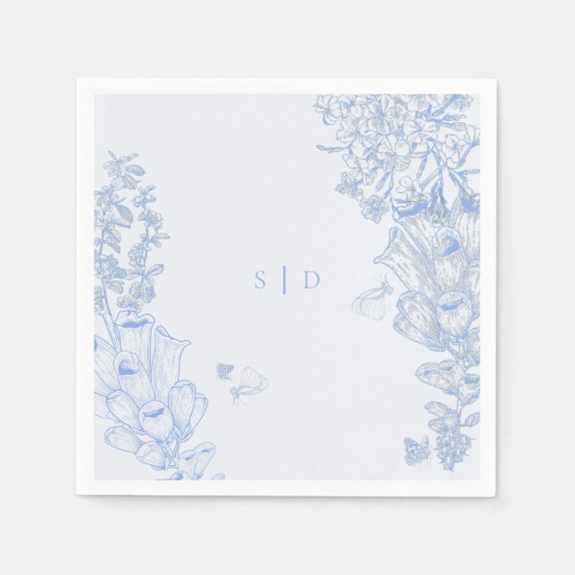 Classic French Blue White Floral Wedding Enclosure Napkin (Front)