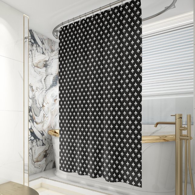 Classic French Fleur de Lis Pattern Black White Shower Curtain (Creator Uploaded)