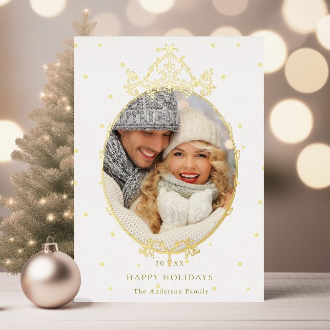  Classic French Frame Christmas Photo Gold Foil Holiday Card (Creator Uploaded)