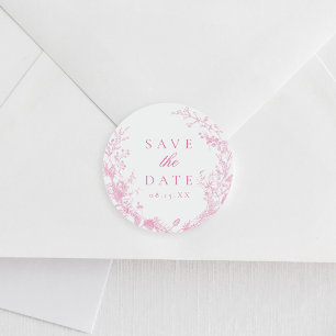 Classic French Pink Wedding Save The Date Round Sticker