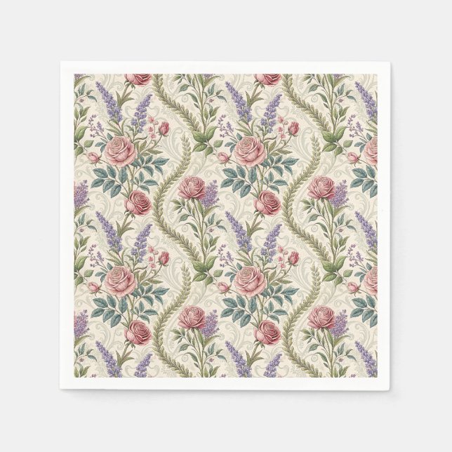 Classic French Rose & Lavender Floral Pattern Art Napkin (Front)