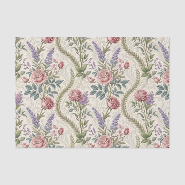 Classic French Rose & Lavender Floral Pattern Art Tissue Paper (Front)
