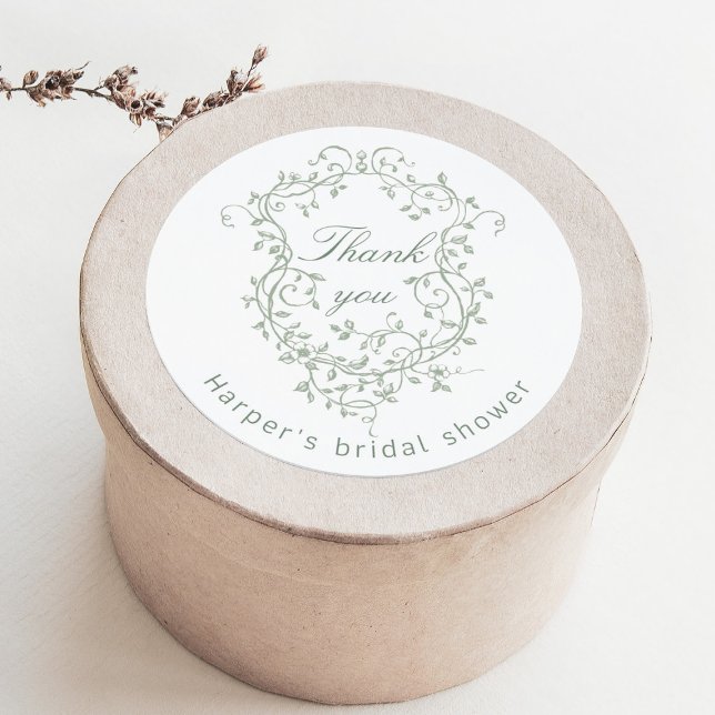 Classic French Sage Green Bridal Shower Thank You Classic Round Sticker (Creator Uploaded)