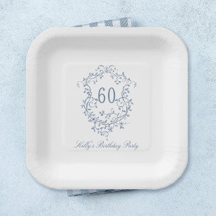 Classic French Victorian Blue 60th Birthday Party Paper Plate