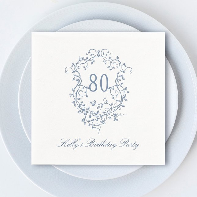 Classic French Victorian Blue 80th Birthday Party Napkin (Creator Uploaded)