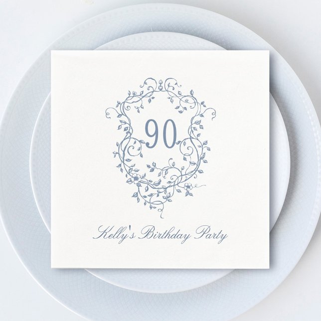 Classic French Victorian Blue 90th Birthday Party Napkin (Creator Uploaded)