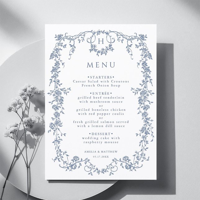Classic French Victorian Blue Frame Wedding Menu (Creator Uploaded)