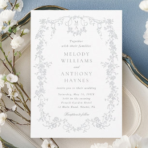 Classic French Victorian Grey Floral Wedding Invitation