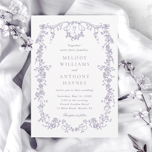 Classic French Victorian Lavender Floral Wedding Invitation (Creator Uploaded)