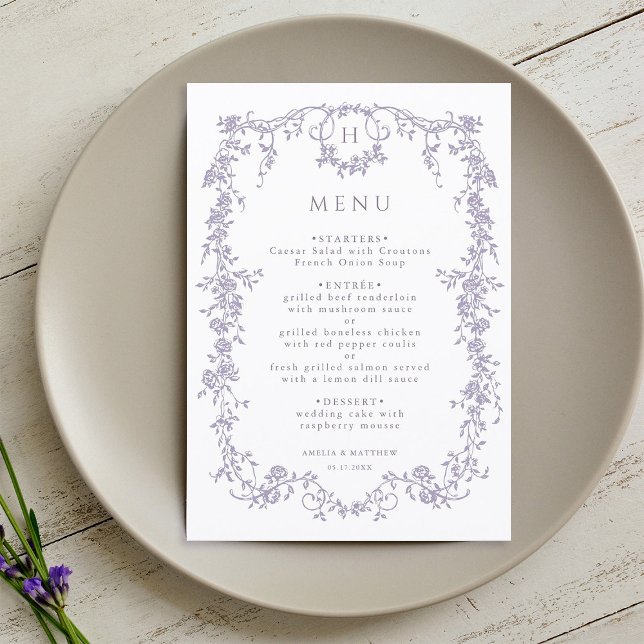Classic French Victorian Lavender Frame Wedding Menu (Creator Uploaded)